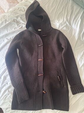 100% Wool Smartwool Hooded Toggle Coatigan - Dark Brown